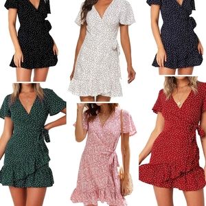 Women's summer dress wrap dress polka dot mini